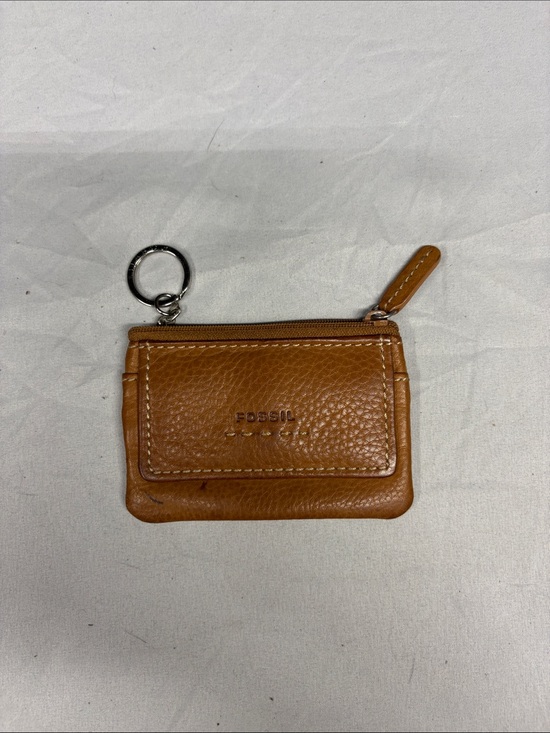 Fossil Other - Fossil Cognac Leather Zip Card Wallet with Keyring